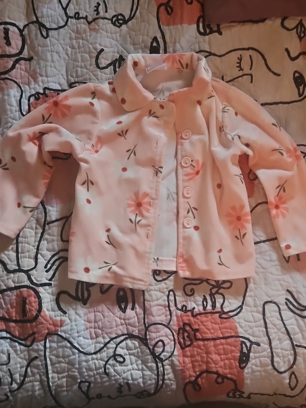 Girls' Pink Floral Pea Coat - Lightweight Button Front